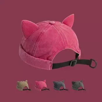 Однотонная кошачья шляпа с ушками для арендодателя, вымытая старая шляпа без полей, модная женская шапка-бини хаки