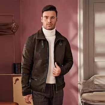 Однотонная кожаная куртка большого размера, повседневная куртка с меховым вставкой из флиса для мужчин S хаки