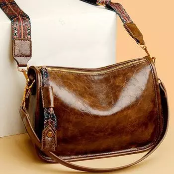 Однотонная кожаная сумка через плечо для женщин, кожаные сумки с воском и маслом, женская сумка через плечо