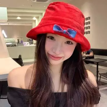 Однотонная красная шляпа с бантом, повседневная холщовая панама, женская красный