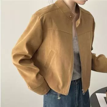 Однотонная куртка больших размеров, модная повседневная свободная тонкая тонкая верхняя одежда с длинными рукавами, женское универсальное короткое пальто в любое время года M коричневый