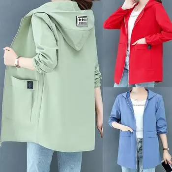 Однотонная куртка на молнии с капюшоном, женская ветровка с длинными рукавами, женское пальто на весну и осень, новая мода, свободная верхняя одежда с карманами M светло-зеленый