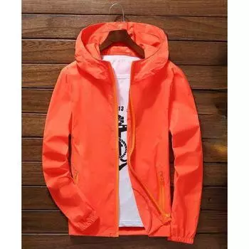 Однотонная куртка с капюшоном, весенне-летняя тонкая солнцезащитная одежда, ветровка для пар, одежда для велоспорта S оранжевый