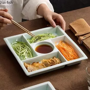Однотонная квадратная многосекционная тарелка для закусок Керамическая десертная тарелка для суши Тарелка для закусок Сервировочные тарелки Молекулярная пищевая посуда