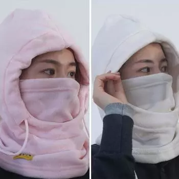 Однотонная маска с капюшоном, шапки-бини, завязывающиеся на шнурок, повседневная флисовая балаклава, зимняя шапка