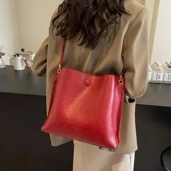 Однотонная милая ПУ модная женская сумка через плечо в стиле ретро большой вместимости на одно плечо уникальный новый дизайн нишевая женская сумка-ведро