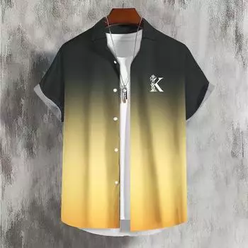 Однотонная мужская рубашка, летняя, цветная, градиентная, с лацканами, для мужчин, цветная, простая, с 3D-принтом, базовая мужская рубашка, топы, повседневная, с коротким рукавом S