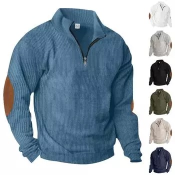 Однотонная мужская толстовка осень/зима, вельветовая, с полумолнией, воротником-стойкой, длинными рукавами XXL тёмно-синий