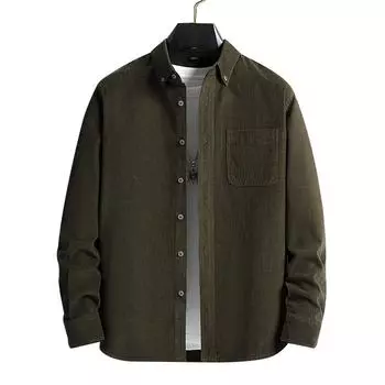 Однотонная мужская вельветовая рубашка, хлопковая рубашка с длинными рукавами, стандартный крой, воротник на пуговицах, теплая деловая повседневная мужская одежда на осень-зиму S