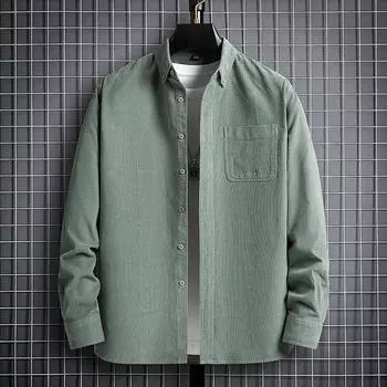 Однотонная мужская вельветовая рубашка, хлопковая рубашка с длинными рукавами, стандартный крой, воротник на пуговицах, теплая деловая повседневная мужская одежда на осень-зиму S