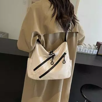 Однотонная нейлоновая сумка через плечо для женщин с двойной молнией, декоративная повседневная сумка через плечо, элегантная