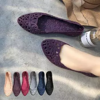 Однотонная непромокаемая обувь с цветком сливы, маленькая желеобразная пластиковая обувь с острым носком, дышащая пляжная туристическая обувь для отдыха 36 чёрный