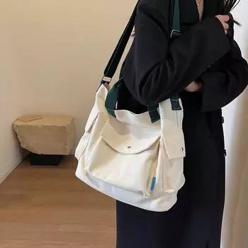 Однотонная нишевая холщовая минималистичная сумка большой вместимости для студентов, рюкзак для переноски классов, женская сумка через плечо в стиле Харадзюку на одно плечо