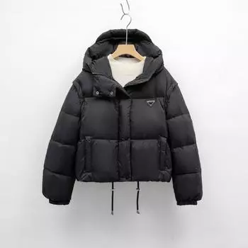 Однотонная одежда из хлопка со съемными рукавами, женская зимняя одежда нового дизайна, короткий жилет с капюшоном, одежда для хлеба S чёрный