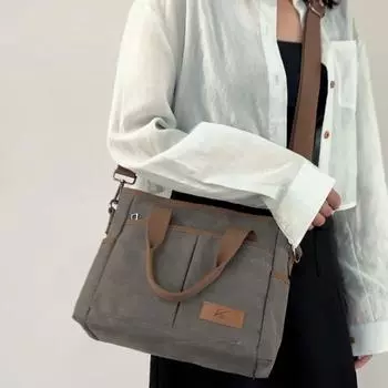 Однотонная парусиновая женская сумка, повседневная сумка через плечо большой емкости, сумка-тоут серый