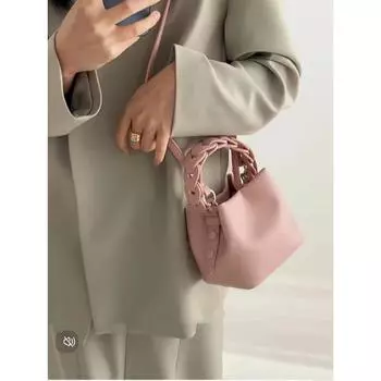 Однотонная плетеная женская сумка из мягкой кожи личи, сумка-ведро, простой стиль через плечо, высокое качество, новая мода