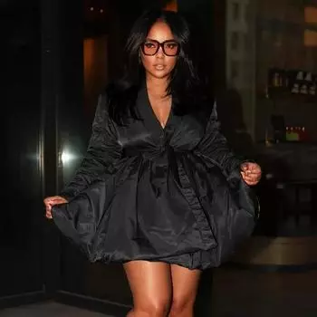 Однотонная плиссированная длинная стеганая хлопковая куртка женская осень-зима с V-образным вырезом и длинным рукавом, поясом, свободные повседневные парки, пальто, трендовая уличная одежда S зелёный