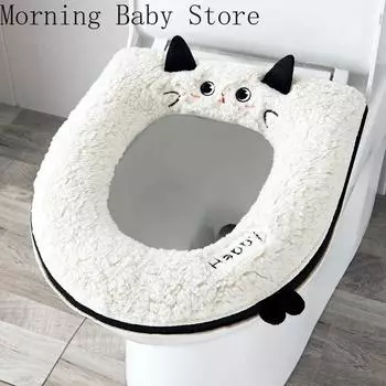 Однотонная подушка для сиденья унитаза с изображением кошки, мягкая, теплая, утолщенная, чехол для сиденья унитаза, аксессуары для туалета, принадлежности для ванной комнаты, универсальная бежевый