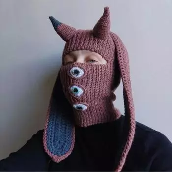 Однотонная полосатая шапка с кошачьими ушками, модная и персонализированная шапка-пуловер с кисточками для взрослых Adult 57-59cm