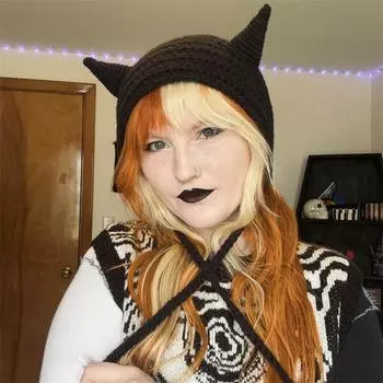 Однотонная полосатая шапка с кошачьими ушками, модная и персонализированная шапка-пуловер с кисточками для взрослых adult 57-59cm