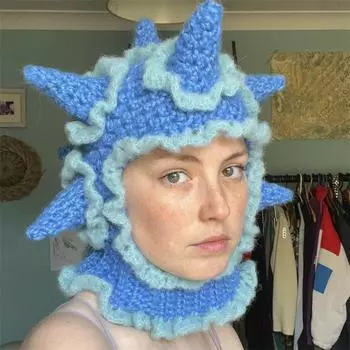 Однотонная полосатая шапка с кошачьими ушками, модная и персонализированная шапка-пуловер с кисточками для взрослых Adult 57-59cm