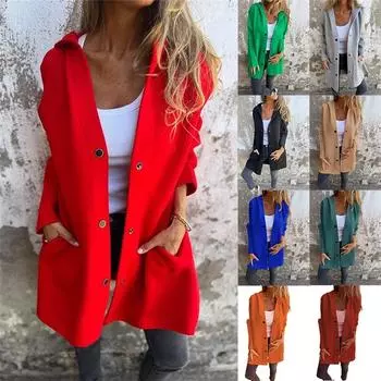 Однотонная повседневная однобортная куртка с капюшоном 4XL чёрный