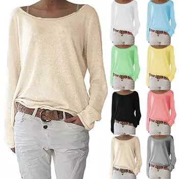 Однотонная повседневная женская трикотажная футболка с круглым вырезом и длинным рукавом XXXL розовый