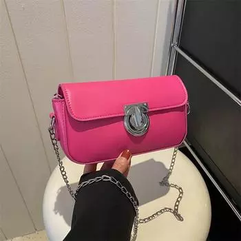 Однотонная простая и модная, популярная в этом году сумка-цепочка для женщин, сумка-мессенджер через плечо, маленькая квадратная сумка розы красного