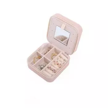 Однотонная простая мини-портативная шкатулка для украшений с откидной крышкой на молнии для путешествий розовый
