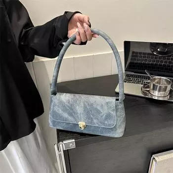 Однотонная простая нежная модная маленькая сумка с замком, женская сумка на осень и зиму, универсальная сумка подмышкой белый