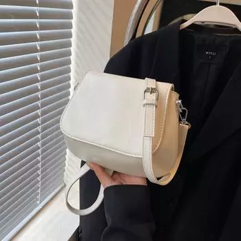 Однотонная простая сумка через плечо из полиуретанового материала, маленькая, изящная, легкая, повседневная.