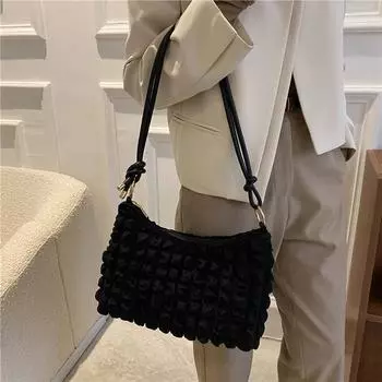 Однотонная простая сумка через плечо, плюшевая мягкая сумка через плечо, женская сумка через плечо, дизайнерская сумка 29x19x11cm белый