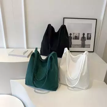 Однотонная простая женская вельветовая сумка на плечо осень-зима винтажная большая вместительная студенческая сумка популярная холщовая сумка для поездок на работу (20cm<Max Length<30cm)