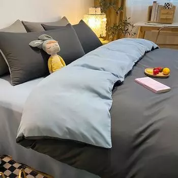 Однотонная простыня пододеяльник односпальный студенческий общежитие трехсекционный комплект постельного белья пододеяльник зимний комплект из четырех предметов с начесом для дома 150*200cm светло-синий/синий
