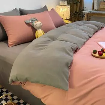 Однотонная простыня пододеяльник односпальный студенческий общежитие трехсекционный комплект постельного белья пододеяльник зимний комплект из четырех предметов с начесом для дома 150*200cm синий/светло-синий