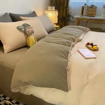 Однотонная простыня пододеяльник односпальный студенческий общежитие трехсекционный комплект постельного белья пододеяльник зимний комплект из четырех предметов с начесом для дома 150*200cm синий/светло-синий