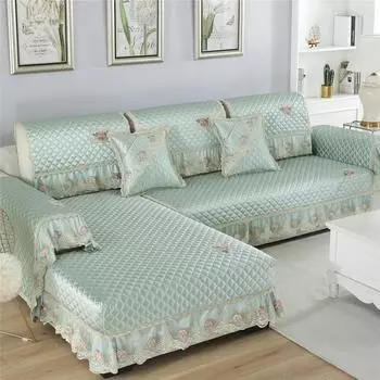 Однотонная противоскользящая диванная подушка Four Seasons, кружевная юбка, комбинированный чехол для дивана для гостиной, шарф и чехол на подушку 68*70+15