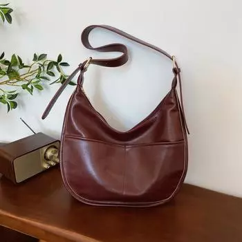 Однотонная ПУ сумка через плечо большой емкости универсальная мягкая модная тенденция