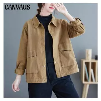 Однотонная рабочая одежда, короткая куртка, весенне-осенняя женская куртка-рубашка, простые повседневные топы больших размеров с лацканами M армия зеленый