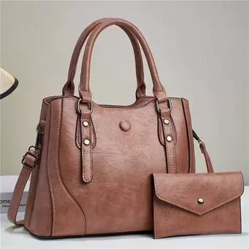 Однотонная ретро-сумка для матери и ребенка, простая однотонная большая вместительная сумка через плечо, портативная женская сумка с текстурой no specification