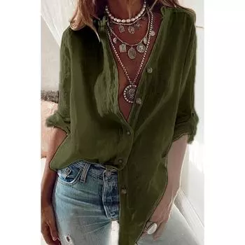 Однотонная рубашка из хлопка и льна с длинным рукавом, отложным воротником, свободные топы большого размера, весна-осень, женская блузка S красный