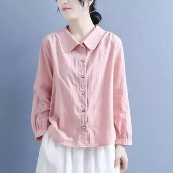 Однотонная рубашка с длинным рукавом для женщин, осенние свободные женские модные топы XS розовый
