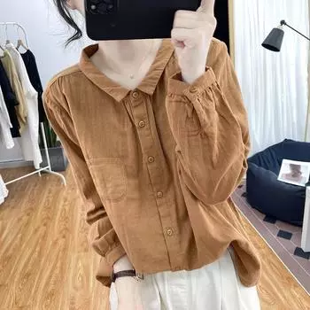 Однотонная рубашка с длинными рукавами для женщин, свободный и утягивающий верх, рубашка в стиле ретро XXXL белый