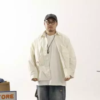 Однотонная рубашка с длинными рукавами, мужская японская модная брендовая высококачественная белая рубашка с лацканами, мужское пальто для отдыха на весну и осень M зелёный