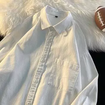 Однотонная рубашка с длинными рукавами, повседневная свободная рубашка, мужская летняя трендовая универсальная повседневная куртка M чёрный