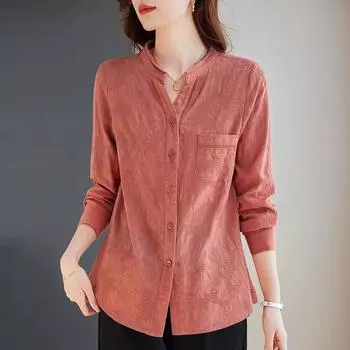 Однотонная рубашка с длинными рукавами, весенний повседневный свободный топ в художественном стиле, модная одежда для женщин XXXXXL оранжевый