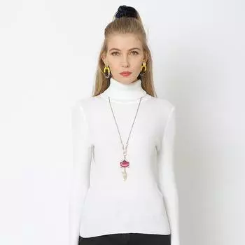 Однотонная рубашка с длинными рукавами, женская водолазка, свитер, тонкий пуловер, базовая версия для поездок на работу, осень-зима S белый