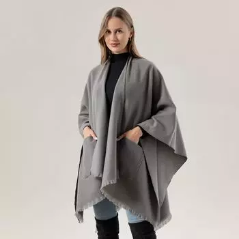 Однотонная шаль с простым карманом, теплый шарф, женская дорожная накидка красный