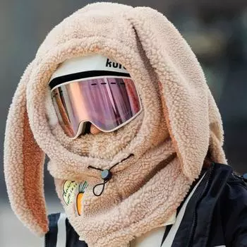 Однотонная шапка-балаклава с кроличьими ушками, мультяшный шлем, повседневная флисовая кепка-пуловер, осень розовый