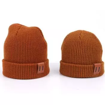 Однотонная шапка для родителей и детей, осенне-зимняя вязаная шапка для малышей, 1 шт., вязаная шапка, аксессуары для шапки S жёлтый